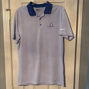 Disney Aulani Resort Nike Golf Dri-Fit Blue and White Striped Polo Shirt